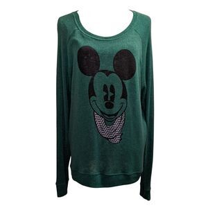Disney Mickey Mouse Women's Crew Neck Lightweight Green Sweater